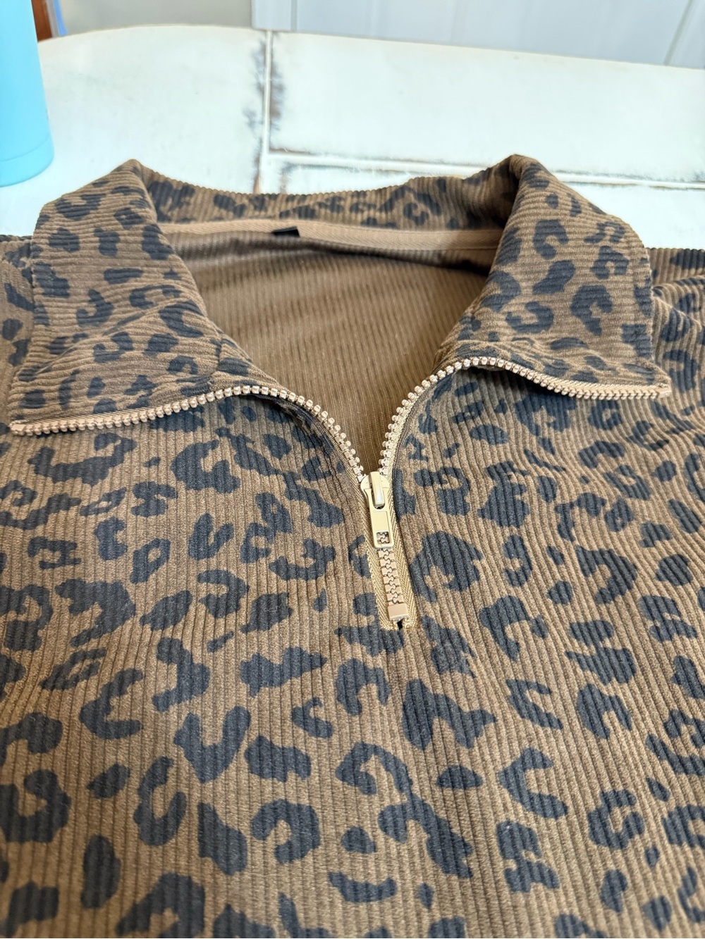 Boho oversized Leopard Print Quarter-Zip Pullover Size Large - Picture 4 of 15